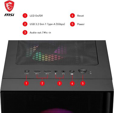Корпус для ПК MSI MAG Forge 120A Airflow, Mid-Tower, ATX, підтримка RTX 40, Auto-RGB вентилятори, магнітні пилові фільтри, загартоване скло, USB 3.2 Gen1 Typ-A