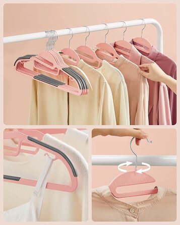 Плечики для одягу SONGMICS, 50 шт., пластикові, обертовий гачок, рожево-темно-сірий, 41.5 см