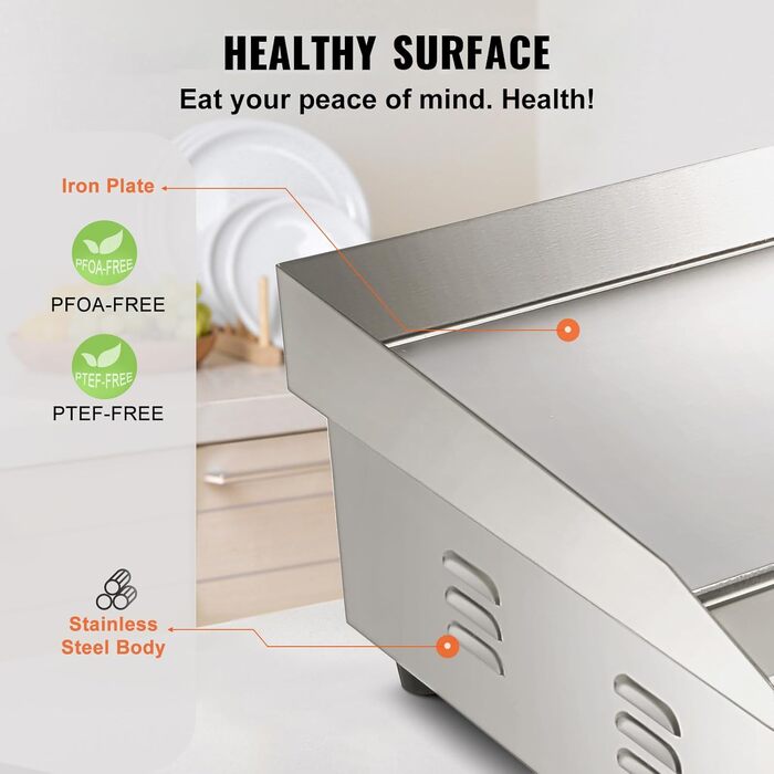 Електричний гриль VEVOR 54 x 30 см, 3000W, з регулюванням температури 50-300°C, для комерційного використання, легко чиститься