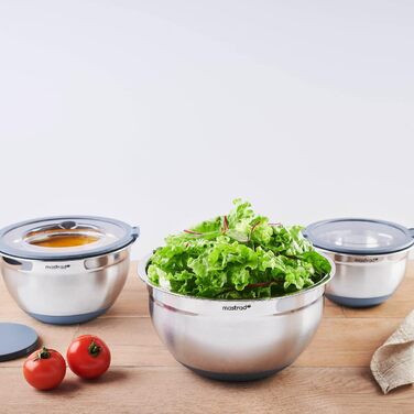 Нержавіюча чаша Mastrad для змішування, випікання та зберігання продуктів з прозорим кришкою та ручками (24 см)