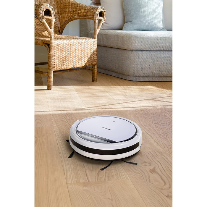 Робот-пилосос MEDION MD 18500 з базою для зарядки, білий (90 хв роботи, для твердих підлог, плитки, ламінату, оптимізований для шерсті тварин, прямий всмоктування, автоматичне повернення на базу)