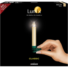 Krinner Classic: 10 LED-свічок на ялинку без дротів, IR-пульт, ефект мерехтіння, кольору слонова кістка