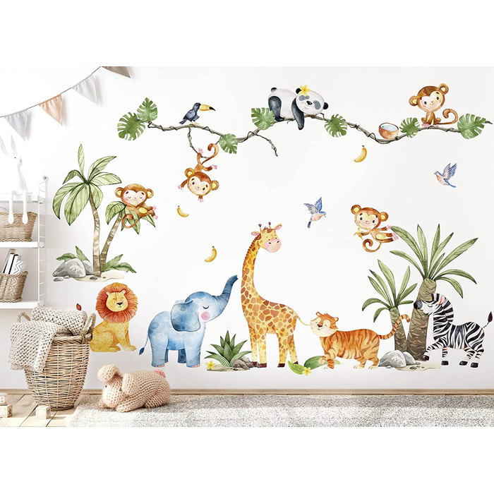Наклейка на стіну Grandora із зображенням тварин джунглів, наклейка на стіну для дитячої кімнати, декоративна наклейка DL801-5 (XL - 147 x 76 см (ШхВ))