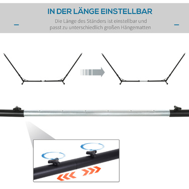 Підставка для гамака, регульована за розміром (313–388) x 109 x 116 см, до 120 кг, для саду, пляжу, металева