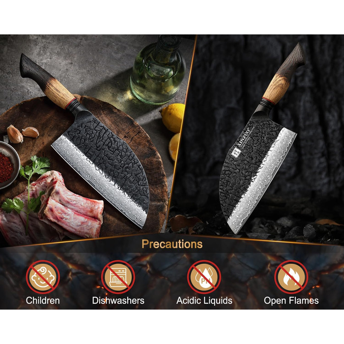 Ніж кухарський XINZUO Damaststahl 19,3 см з фінішною обробкою Hammer, професійний, з нержавіючої сталі Дамаск, з ергономічною ручкою з білого дуба, серія Mo