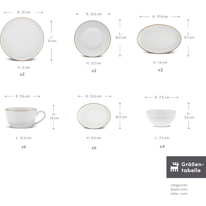 Набір посуду Karaca Marcelo на 6 осіб (26 предметів), керамічний, білий з золотом