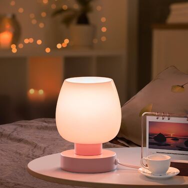 Приліжковий світильник ONEWISH Touch Dimming, опалове скло, теплий світлодіод, простий дизайн (рожевий, 2 упаковки)