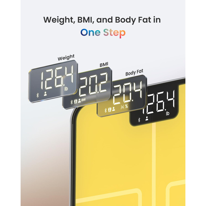 Ваги для ванної кімнати RENPHO, ваги з легким нагадуванням про зважування, розумні ваги для жиру в організмі Bluetooth з настроюваним кольором ваг, акумуляторні ваги, покриття ITO, 13 моніторів здоров'я