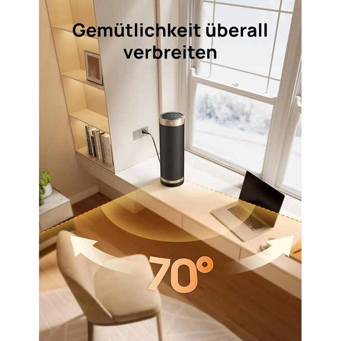 Електричний обігрівач Dreo Solaris Slim H3 з PTC-керамічним нагрівом, Wi-Fi, 3 режими, 3 швидкості, 12-годинний таймер, пульт дистанційного керування, захист від перегріву та перекидання