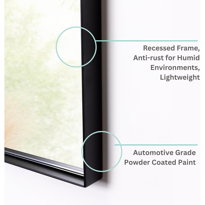 Дзеркало для ванної кімнати Arched Frame® Premium з золотою рамою, настінне, сучасне, стильне (50x40 см), матовий чорний, 70x50 см