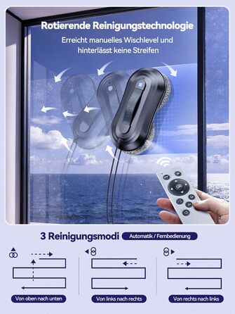 Робот для миття вікон Yeerain з функцією розпилення, потужність всмоктування 7000Pa, тиха робота, 3 режими очищення, інтелектуальна навігація, розпізнавання країв, в комплекті 10 мікрофібрових серветок сірого кольору 'Зоряне небо'