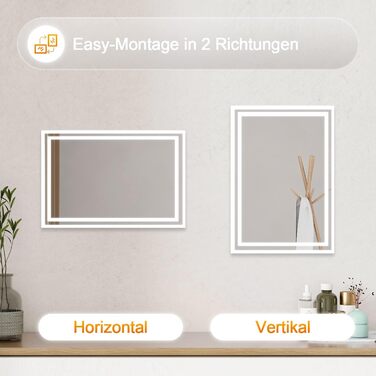 LED дзеркало для ванної кімнати Boromal 40x60 см з підсвічуванням та вимикачем, 6500K, холодний білий світ