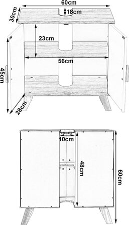 Тумба під умивальник 60x30x60 см, білий/натуральний, 2 двері, сучасний