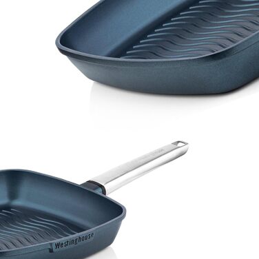 Сковорода-гриль Westinghouse PERFORMANCE SERIES 28 см з нержавіючої сталі, підходить для індукції, грилю та всіх типів плит, з антипригарним покриттям, для духовки та миття в посудомийній машині, алюміній, блакитний