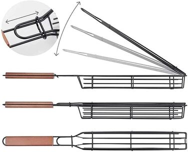 Антипригарні кошики для шашлику Кошики для гриля, кошик для гриля Решітка для гриля з термостійкою дерев'яною ручкою, шампури для гриля з нержавіючої сталі Квадратна сітка для гриля, коптильна трубка для гриля овочів 4 шт. и Основний колір