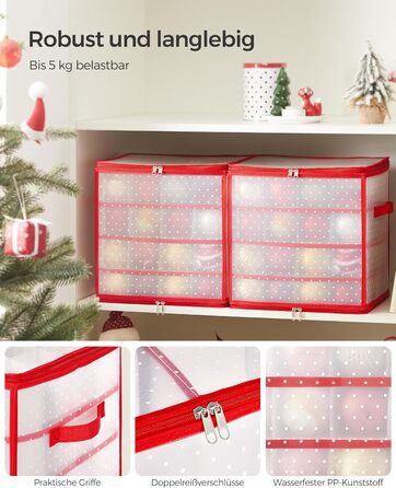 Ящик для зберігання новорічних прикрас SONGMICS з 64 відділеннями, 33.5 x 33.5 x 34 см, вишневий колір