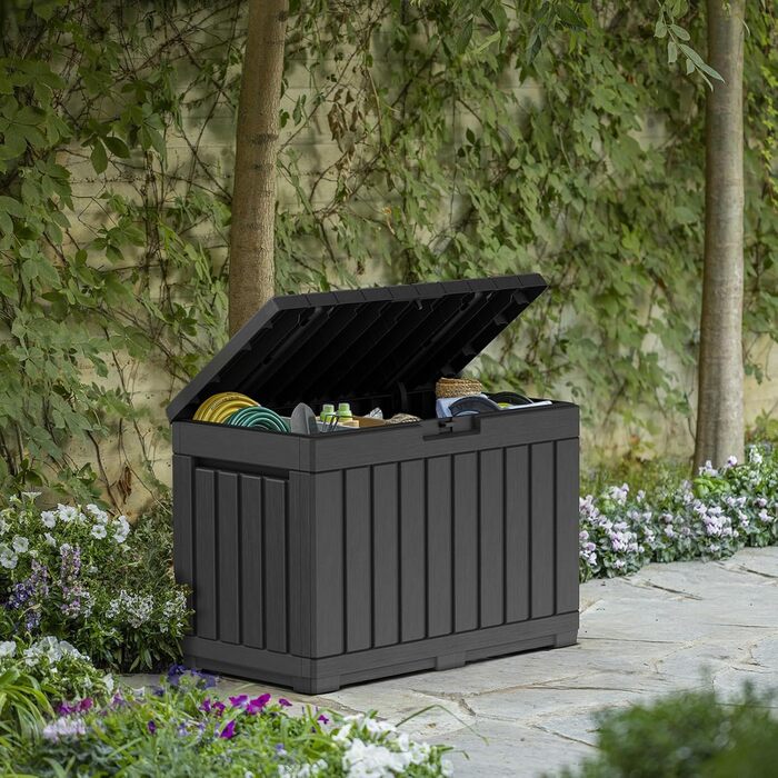 Садова скриня Koll Living Kentwood 190л з сидінням, антрацит – водонепроникний бокс для зберігання садових речей та іграшок