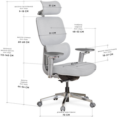 Крісло Mealux D2 Air Fabric Grey (арт. HF-D2 F/G)
