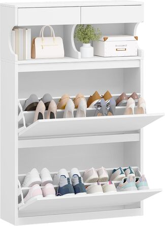 Шафа для взуття Hzuaneri з 2 дверцятами, 4 відділеннями, регульована, на 16 пар, для прихожого, передпокою, гардеробу, біла, 80 x 24.5 x 124.5 см, SR45303X