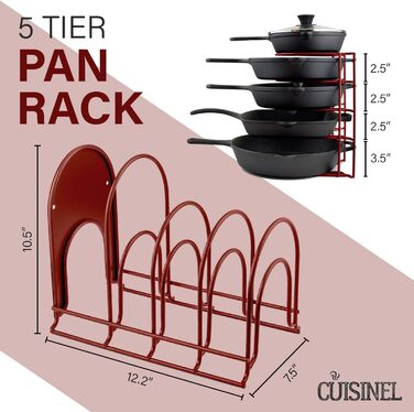 Органайзер для сковорідок Cuisinel для чавунних сковорідок і каструль - Важка стійка, до 50 фунтів, червоний, 12.2'