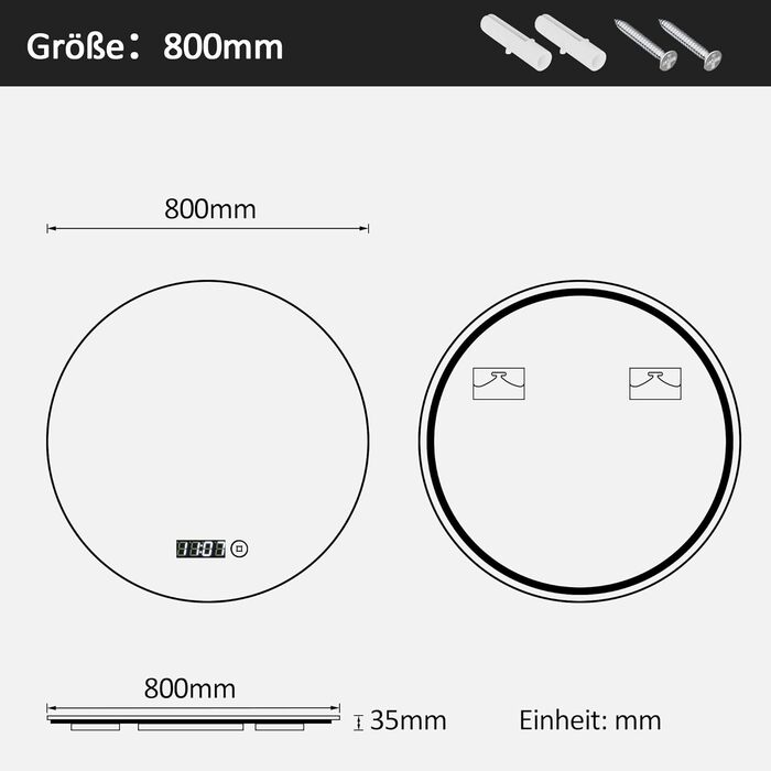 Дзеркало для ванної кімнати з підсвічуванням та годинником Boromal, 50x70 см, диммер, 3 кольори світла (3000-6500K), 2470LM