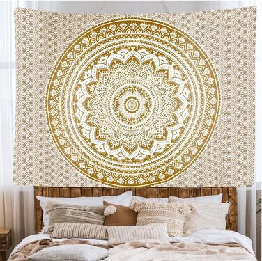 Гобелен для прикраси квартири гобеленом - Mandala Gold Bohemian Hippie - 200 x 150 см заввишки - Настінні вішалки з тканини - Аксесуари для спальні, вітальні, дитячої кімнати