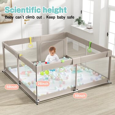 Дитячий манеж Uanlauo 150x150 см з ігровим килимком, XXL манеж для дітей, ігровий простір для малюків на вулиці та вдома, з дверцятами на блискавці та 4 тримачами, 150x150 см