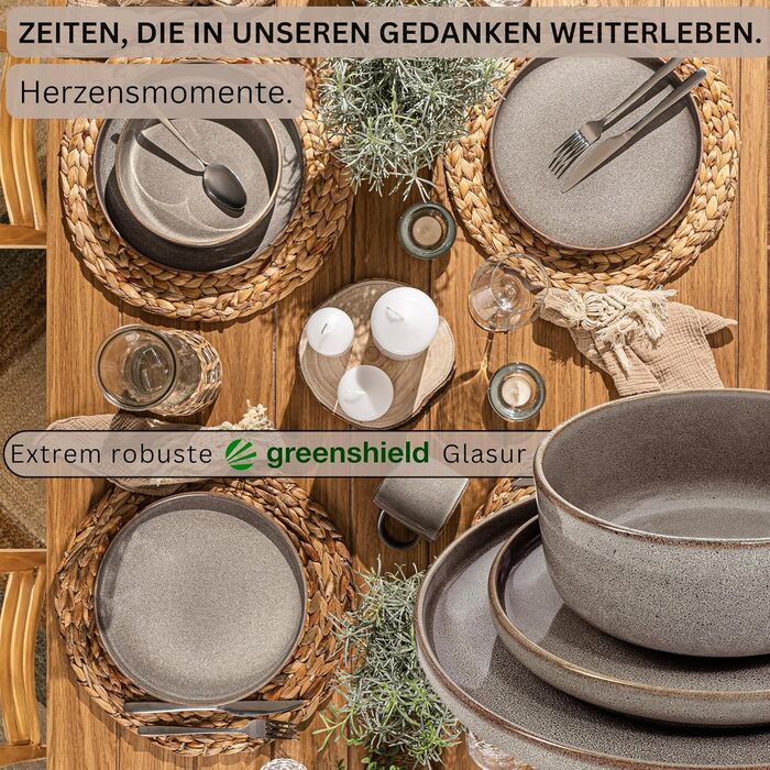 Набір посуду SÄNGER Tafelservice 18 предметів: 6 тарілок для їжі, 6 тарілок для десерту, 6 мисок, коричневий, кераміка для 6 осіб