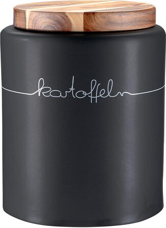 Контейнер для картоплі KHG, кераміка, сірий антрацит з дерев'яним кришкою, 4 кг, з маркуванням, висота 28/21,5 см