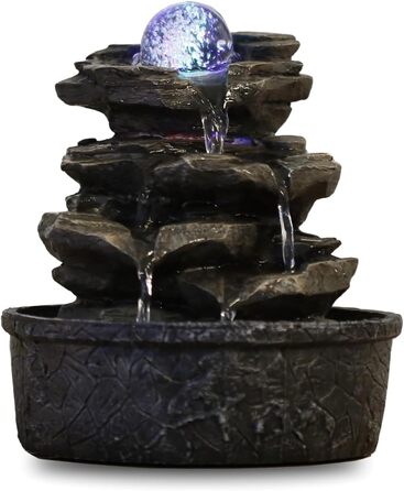 Фонтан Zen'Light Zimmerbrunnen Little Rock: Природний водоспад з ефектом каменів та LED-підсвіткою для дому, медитації та релаксації. Feng Shui, 23 см