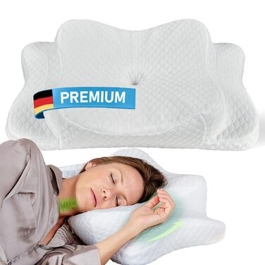 Подушка для шиї з Memory Foam, ергономічна, Oeko-TEX®, регулює температуру, біла