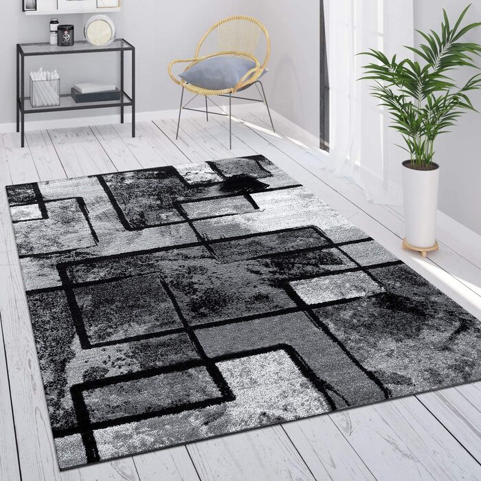 Домашній килим Paco для вітальні, Вінтажний, з коротким ворсом, для спальні, сучасний геометричний дизайн, розмір колір (140x200 см, сірий)