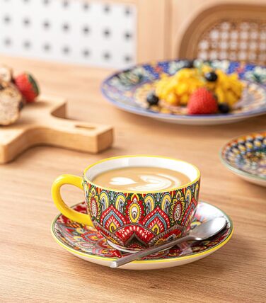 Кавовий сервіс Henten Home з порцеляни, 6 чашок, 250 мл, ручної роботи, набір для 6 осіб. Включає чашки та блюдця