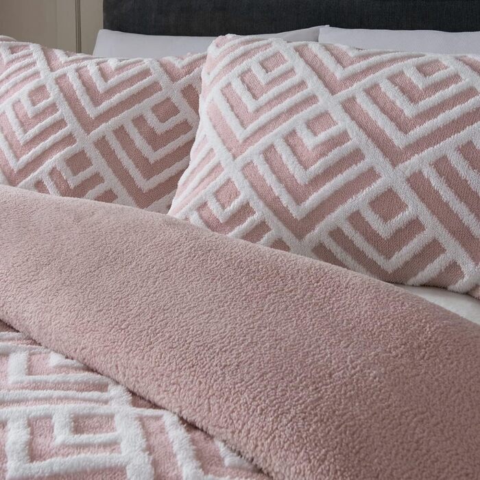 Комплект термопостільної білизни Sleepdown Geo Jacquard Fleece двоспальне ліжко (200x200 см) рум'яна рожево-білий