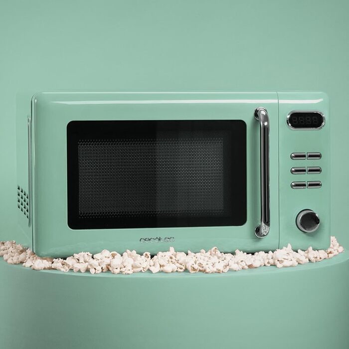 Мікрохвильова піч Cecotec Proclean 5110 Retro Green з грилем, 700 Вт, 8 програм, таймер до 60 хв, розморожування, вінтажний дизайн, зелена