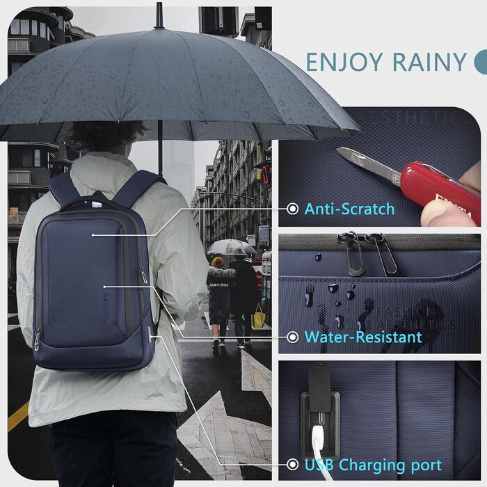 Чоловічий рюкзак для ноутбука Heroic Knight: діловий, з USB-зарядкою, антикрадійний, 17.3