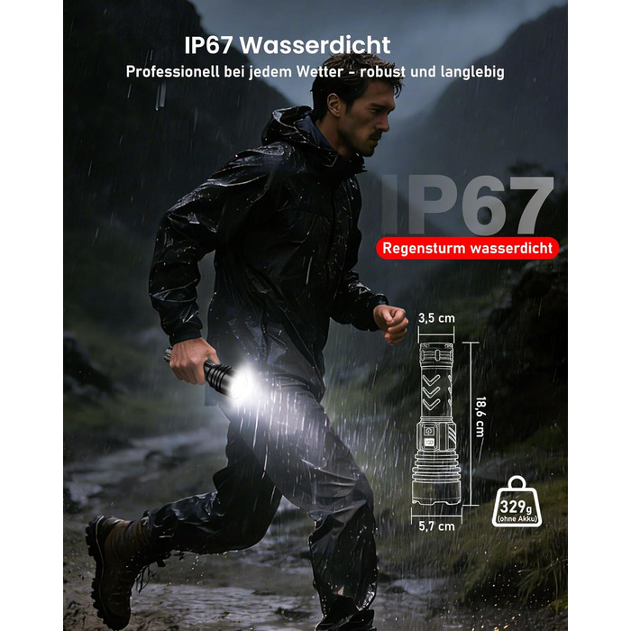 Потужний тактичний ліхтарик Shadowhawk LED 1 000 000 Лм, 50Вт, акумулятор 6000mAh, дальність 1000м, LCD-дисплей, функція розпалювання вогню, чорний — для кемпінгу та виживання