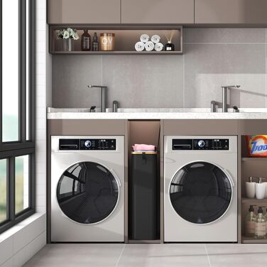 Кошик для білизни Lifewit з кришкою, вузький, складаний, 65л, бамбук, з ручкою, чорний