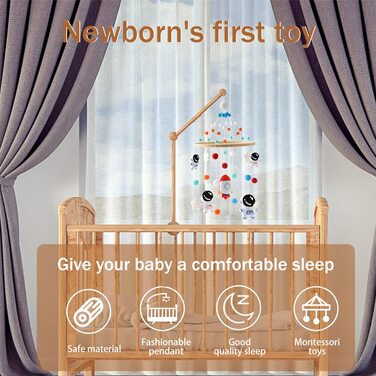 Дитяче ліжечко пересувна дерев'яна, підвісний дзвіночок у вигляді райдужної кулі з плюшевою підвіскою у вигляді макраме, дитяче ліжечко для новонароджених, мобільний дзвіночок для дівчаток і хлопчиків, Дитяча кімнат.-23 см x 55 см (космонавт)