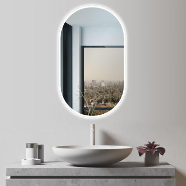 Дзеркало для ванної кімнати овальне з підсвічуванням 75x45 см, LED, сенсорне керування, зміна кольору світла (тепле/холодне/нейтральне)
