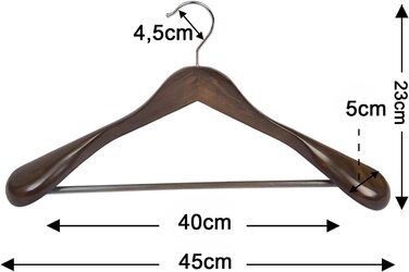 10 дерев'яних вішалок для костюмів з широкими плечима – протиковзні, 360° обертання, для сорочок, пальто, курток, штанів (волоський горіх, високоякісне дерево)