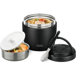 Термоконтейнер для їжі Itslife 970мл, термоконтейнер з кришкою, з нержавіючої сталі з ложкою, термотермос для їжі, ланч-бокс для супів, дитячого харчування, каші (зелений) (чорний)