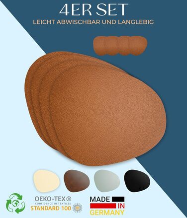 Набори серветок для столу, 4 шт. – екологічні, стійкі та нековзні – преміум шкіра, Made in Germany (Modern, Bison)