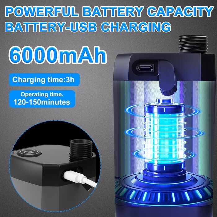 Портативна кемпінгова душ TAVADA з акумулятором 6000mAh, з насосом та термометром, з душ-насадкою та шлангом