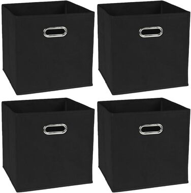Набір з 4 коробок для зберігання приблизно 30x30x30 см - Чорний - Складна коробка з овальними люверсами Ручка-органайзер Коробка для тканини Складна полична коробка Куб Складна коробка Кошики для складаних Дитяча кімната для іграшок Коробка для замовлення