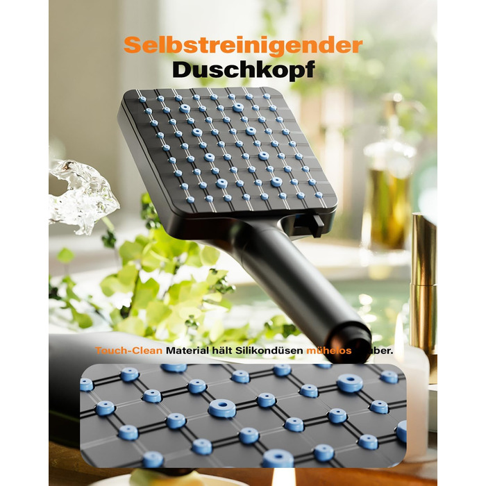 Фільтр для душу Cobbe з шлангом, високонапірна ручна лійка з 20-ступеневою фільтрацією, економна лійка з 6 режимами розпилення, дощова лійка для жорсткої води (чорний матовий)