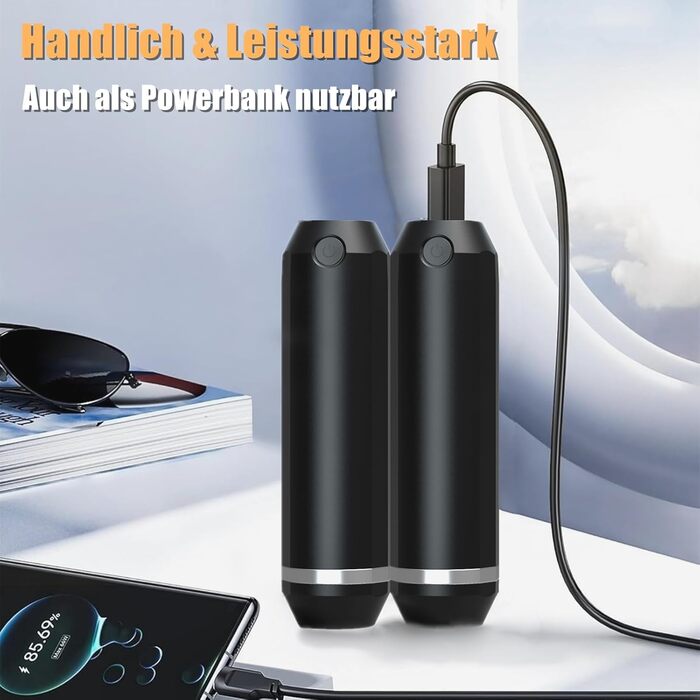 Електричний грілка для рук 10000mAh з Power Bank, багаторазовий, 3 режими нагріву, для активного відпочинку - чорний