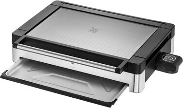 Електричний гриль WMF Lono з кришкою з термостійкого скла, антипригарне покриття, знімний збірник жиру, придатний для миття в посудомийній машині, матова нержавіюча сталь, 2200 Вт, Single