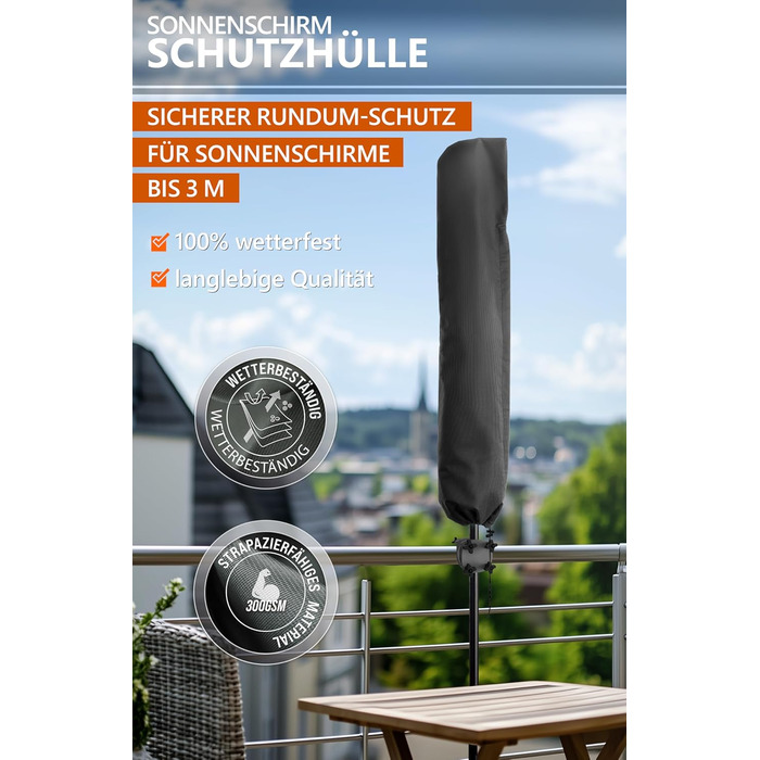 Чохол для парасольки Menz 2-4 м, 420D Oxford, водовідштовхувальний, UV-стійкий, захист від вітру, для саду (Чорний, 174x32/35 см)
