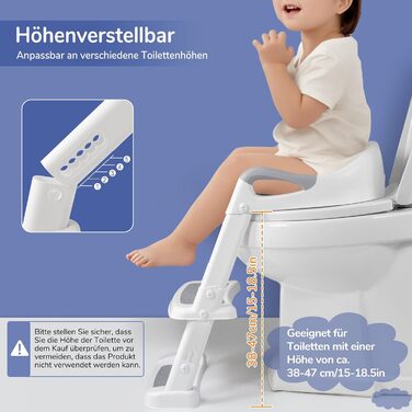 Сидіння для унітазу дитяче з драбинкою DEANIC, м'яке PU, для дітей 1-7 років, універсальний розмір 38-47 см (Сірий)